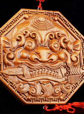 桃木兽头八卦镜挂件狮咬剑虎头八卦镜兽头虎头镜厕所化妆室门对门