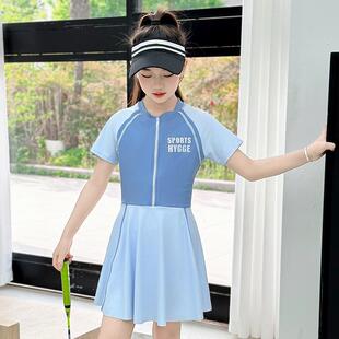 套装 儿童泳衣女童连体专业训练游泳衣少女学生2024新款 中大童泳装