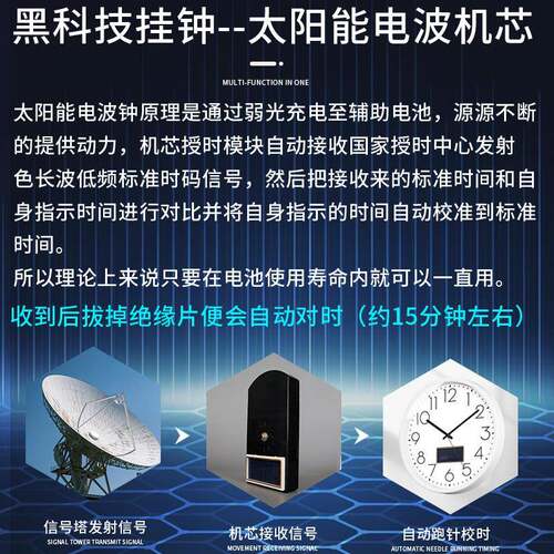 TQJ太阳能电波钟简约挂钟客厅家用时尚静音白挂表挂墙时钟表装饰