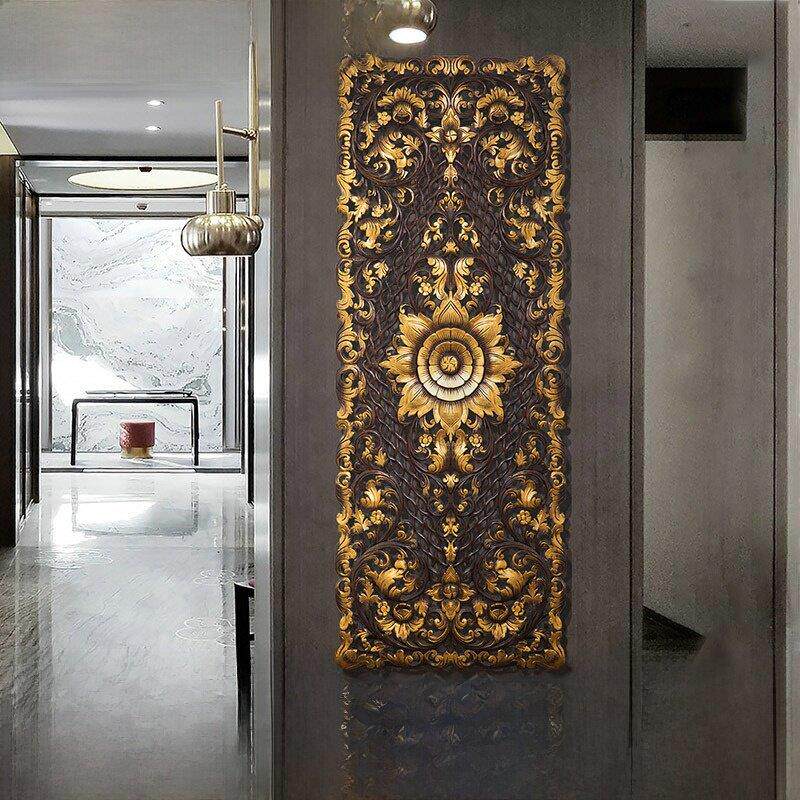 亿利泰国雕刻板东南亚工艺品门厅墙面挂墙装饰客厅实木隔断条形屏
