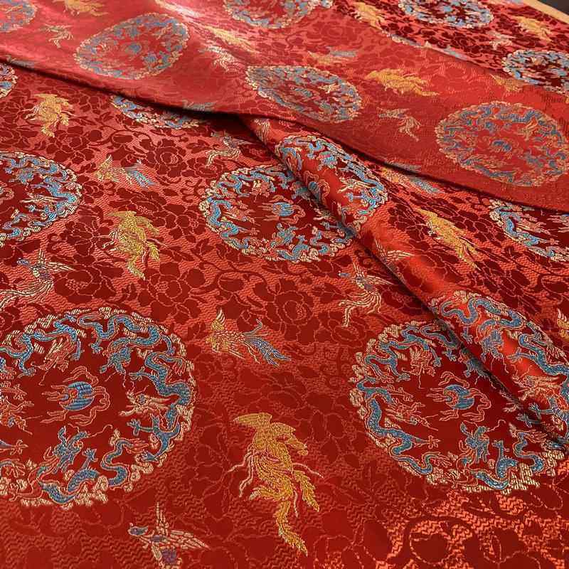 新款直销织锦缎龙凤提花尼龙布料 喜庆节日古装服装靠垫抱枕丝绸