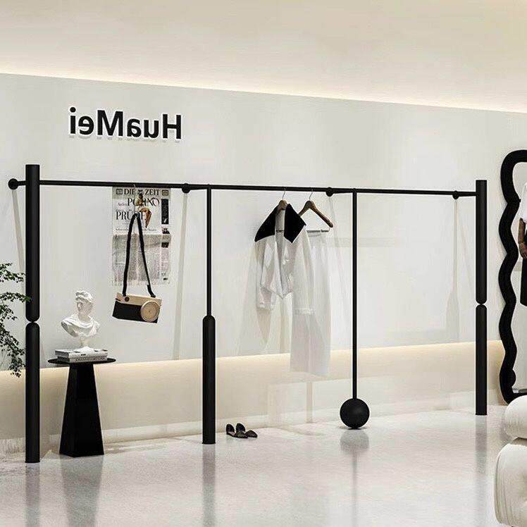 服装店展示架黑色陈列架铁艺烤漆挂衣架上墙壁挂男女装店专用货架