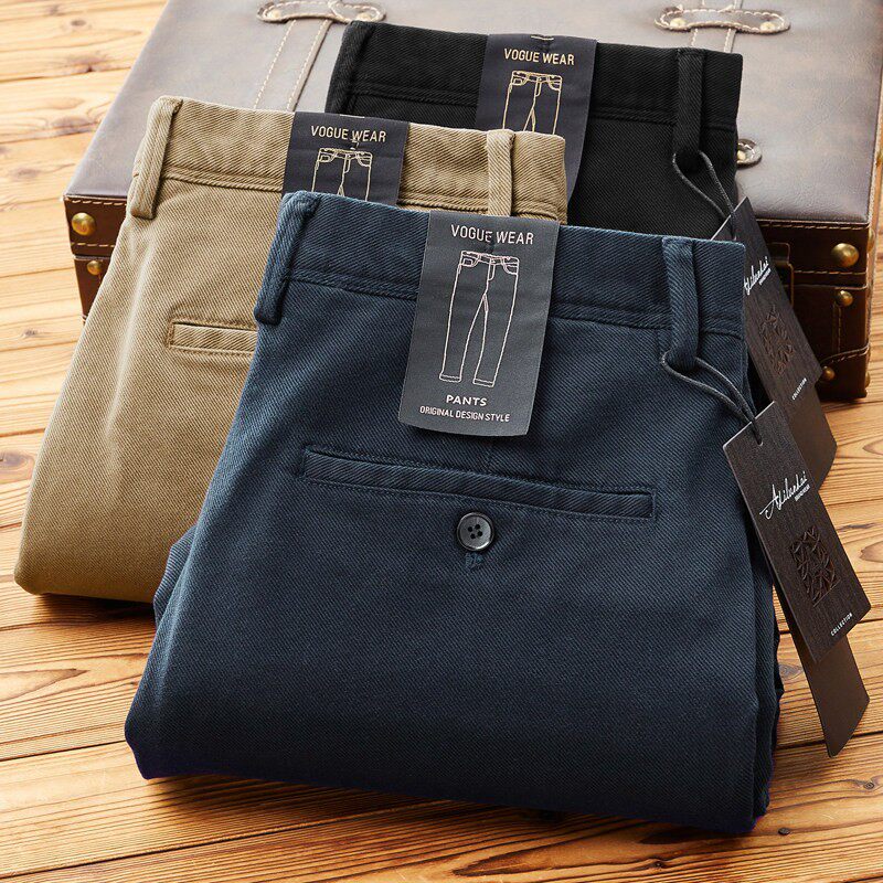 春夏薄款百搭直筒长裤子高端棉质斜纹弹力免熨烫宽松商务男士休闲