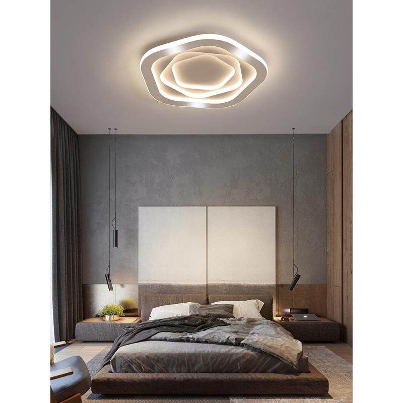 主卧室灯简约现代房间灯北欧白色玫瑰小客厅灯2023吸顶灯无极调光