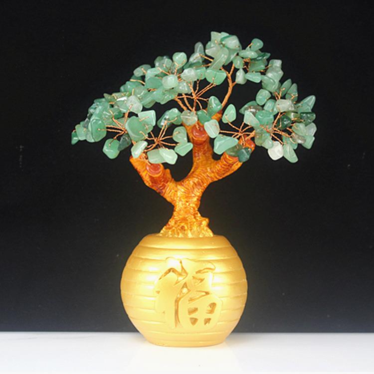 旺树 黄水晶招财树工艺水晶品家居酒柜装饰品办小福公名桌小福袋