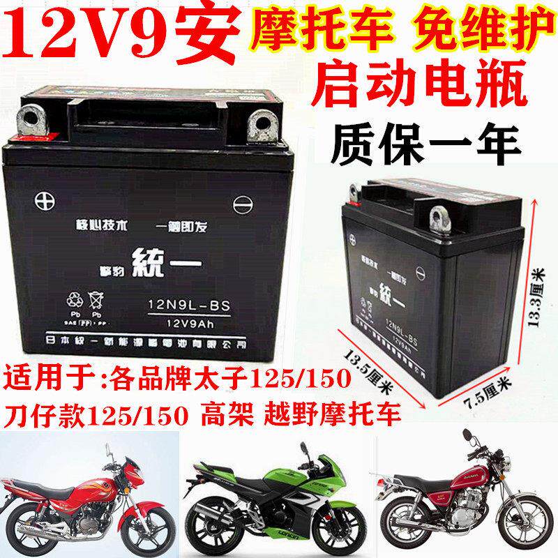 摩托车12V9A免维护干电瓶全新正品擎豹统一 太子125骑士150干电池