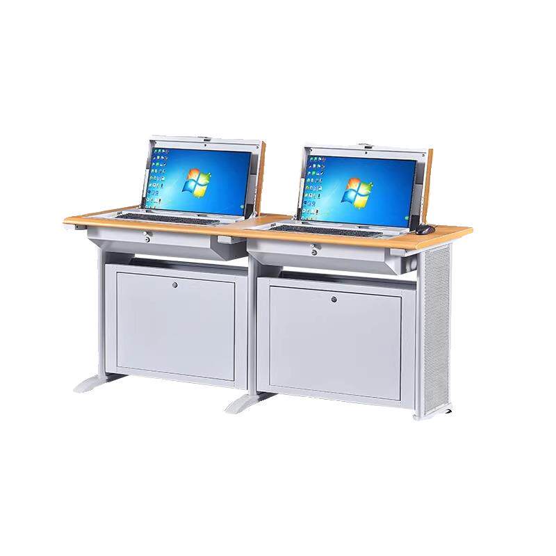 部队简约学生课桌显示器考试桌电教室嵌入隐藏式翻转电脑桌培训桌