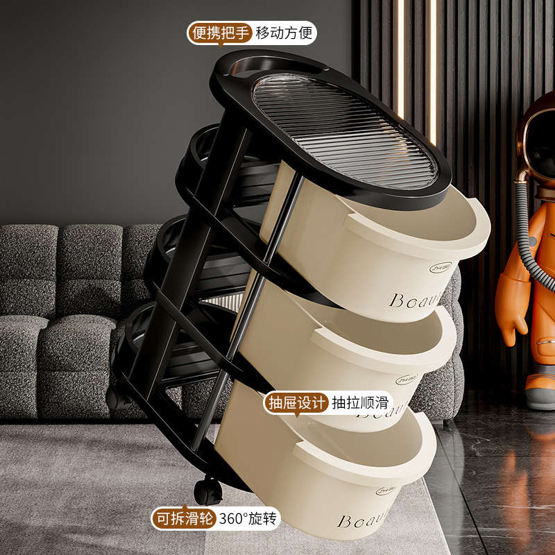 多彩椭圆小推车家用多巴胺零食置物架多层抽屉式收纳柜落地可移动