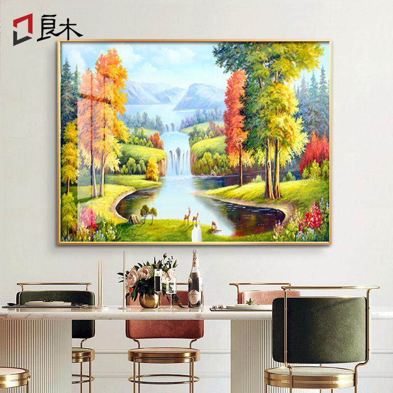 餐厅装饰画温馨山水画背景墙现代无障碍豪华风格客厅挂画餐厅壁画