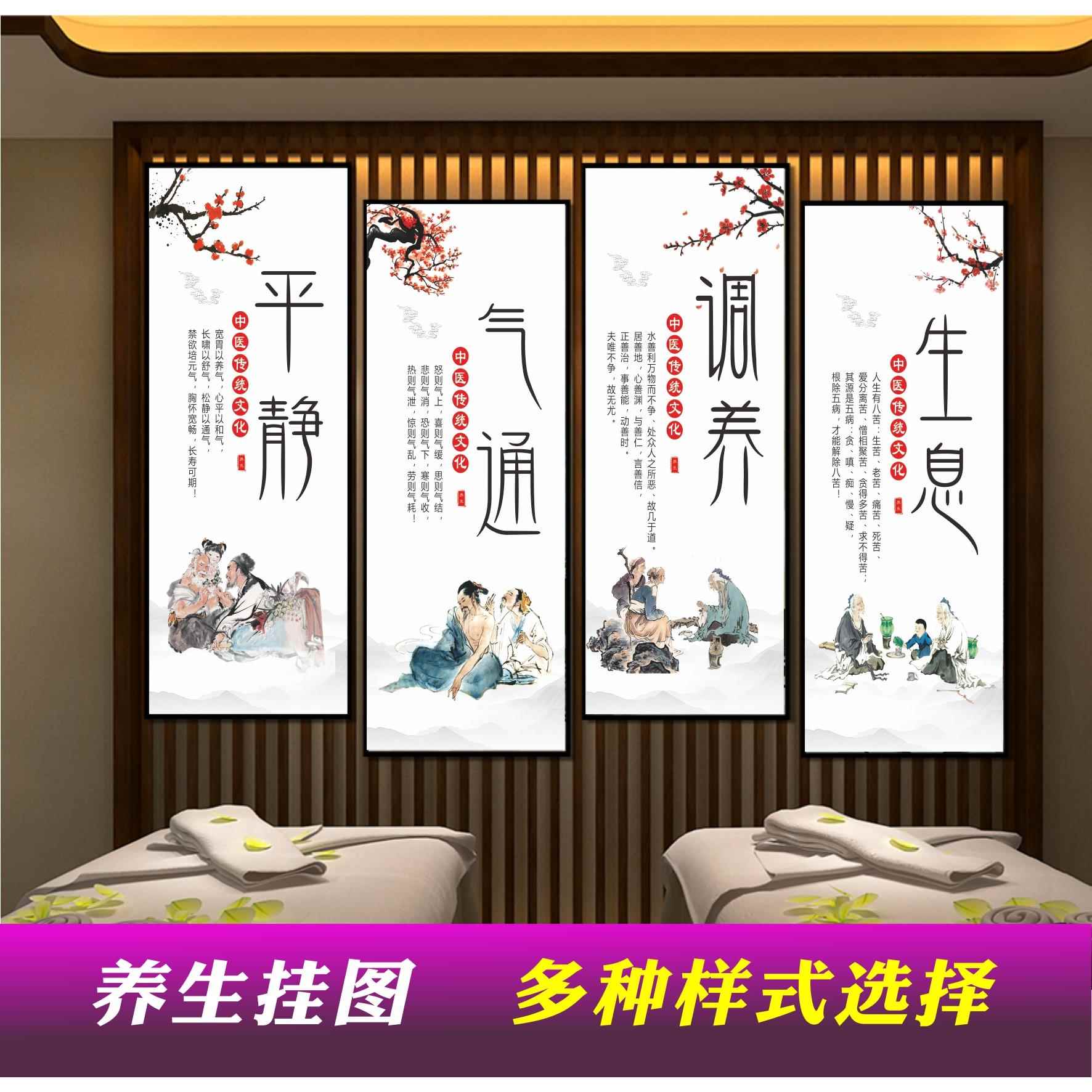 中医馆装饰画美容养生海报贴纸望闻问切四季挂图油画布现代无框画