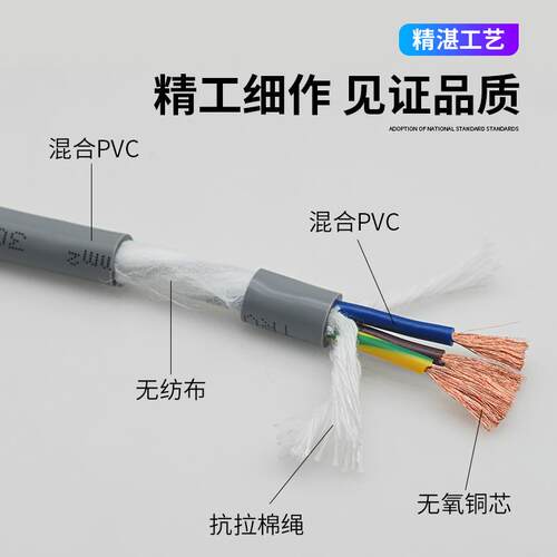 高柔拖链电缆 TRVV2 3 4 5 6 8芯坦克链线灰色镀锡铜耐拆1000万次