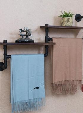 美DTR式壁工风铁艺毛巾架架卫生间卧室家用实木置物业创意墙上挂