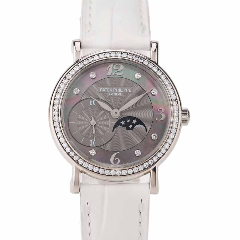 [9.8新]百达翡丽复杂功能时计白金原镶钻贝母手动机械女表4958G