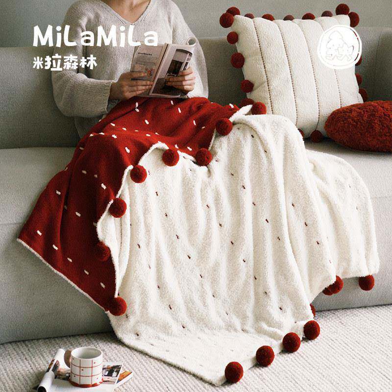 MILA米拉半边绒披毯盖毯午睡毯红色沙发盖毯喜庆毛毯结婚空调毯