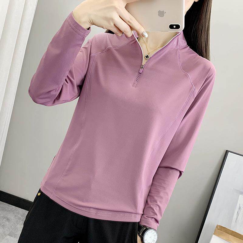 户外春秋速干衣女立领套头上衣透气吸湿排汗登山徒步长袖运动t恤