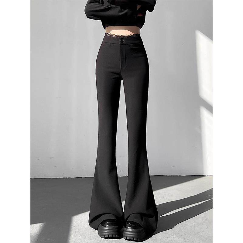 黑色西装微喇裤女春秋欧货新款高腰修身显瘦窄版马蹄裤喇叭长裤子