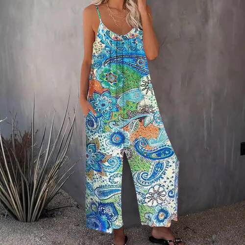 Printed pocket jumpsuit for women 印花插袋连体裤女装
