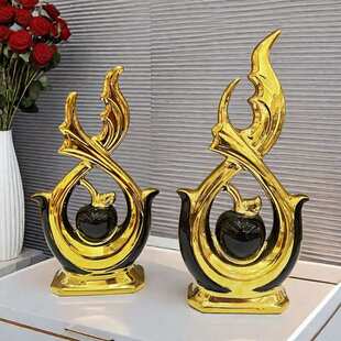 工厂欧式直销创意电镀陶瓷玄光花瓶工艺品样板房酒店摆件