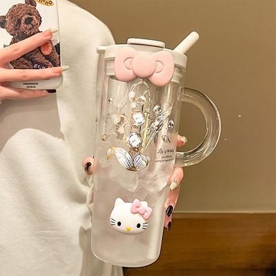 茶水分离泡茶玻璃杯带把手盖家用吸管大容量水杯子女新款2024夏天
