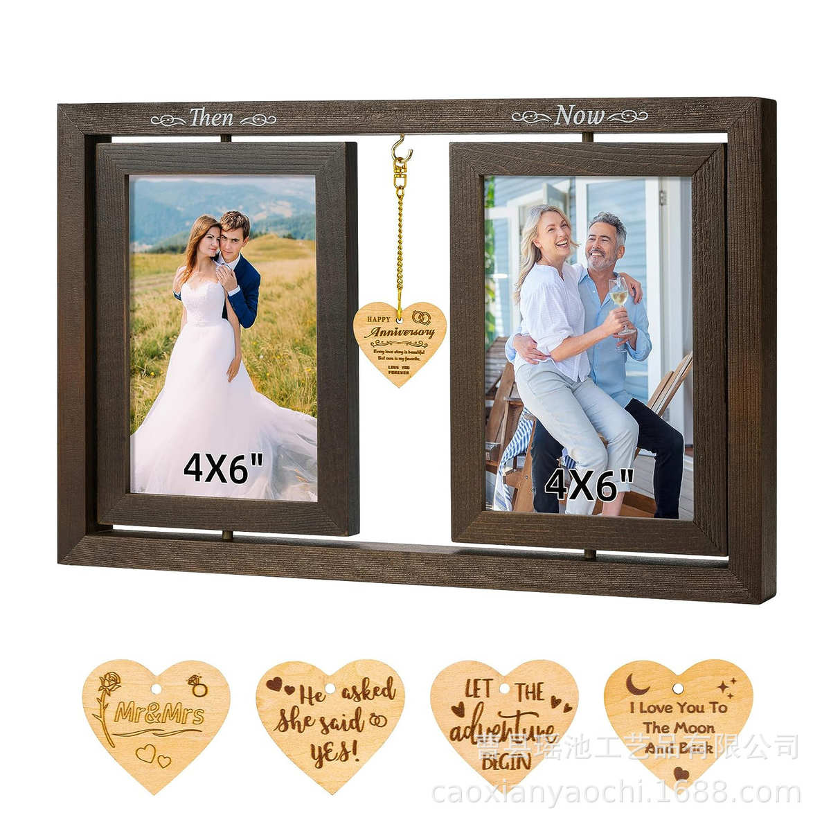 创意双面相框摆台北欧木质6寸连体旋转水培相架多张组合照片相框