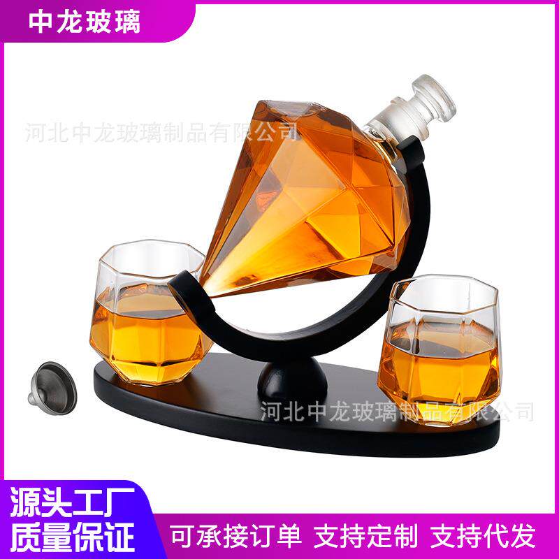 热销款高硼硅玻璃酒具套装 带杯子带椭圆木托整套醒酒器红酒杯