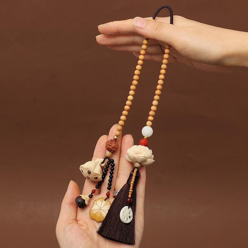 高档汽车挂复件车内吊中国风黑檀崖柏手莲花传统工编织原饰创古男