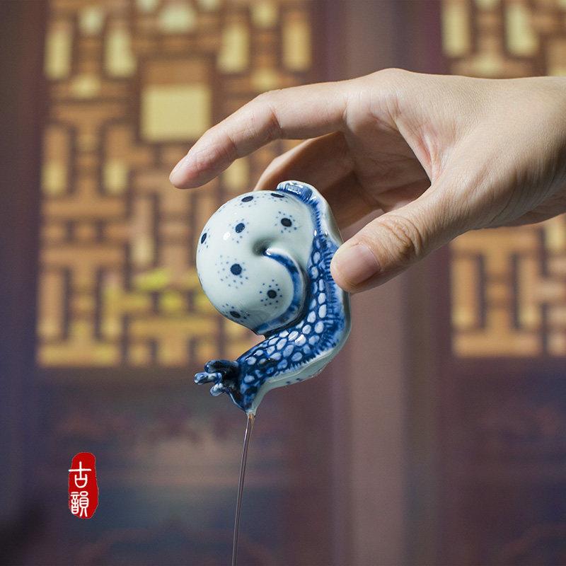 陶瓷蜗牛砚滴创意文房四宝水滴壶仿古景德镇手绘研墨国画墨滴笔搁