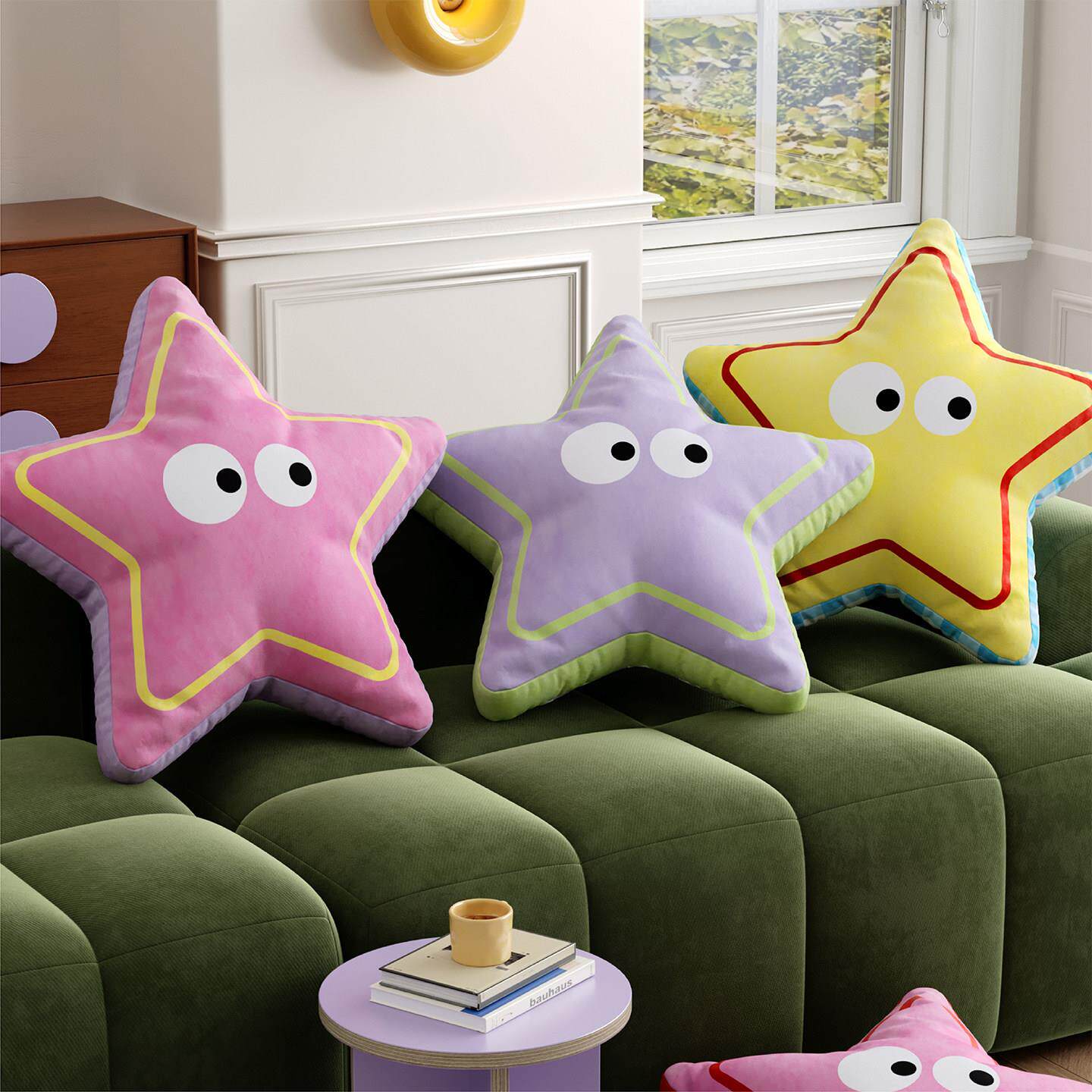 韩式可爱星星抱枕客厅沙发靠枕女生睡觉夹腿车载异形靠垫腰枕含芯