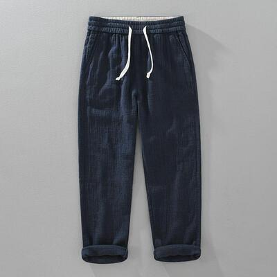 Double layered linen textured straight leg pants for men,