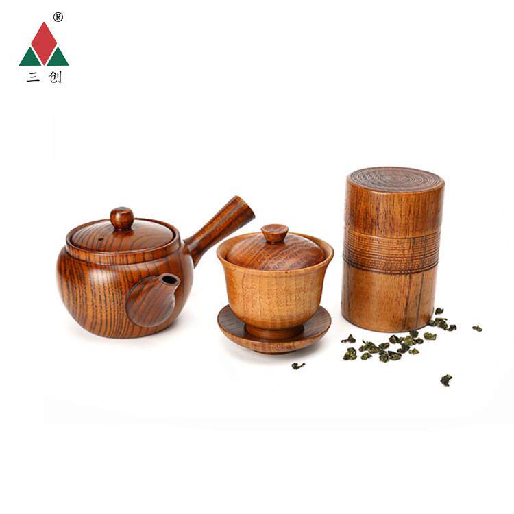 创意木质茶具套装功夫茶具组合茶杯茶壶带盖茶叶罐三件套