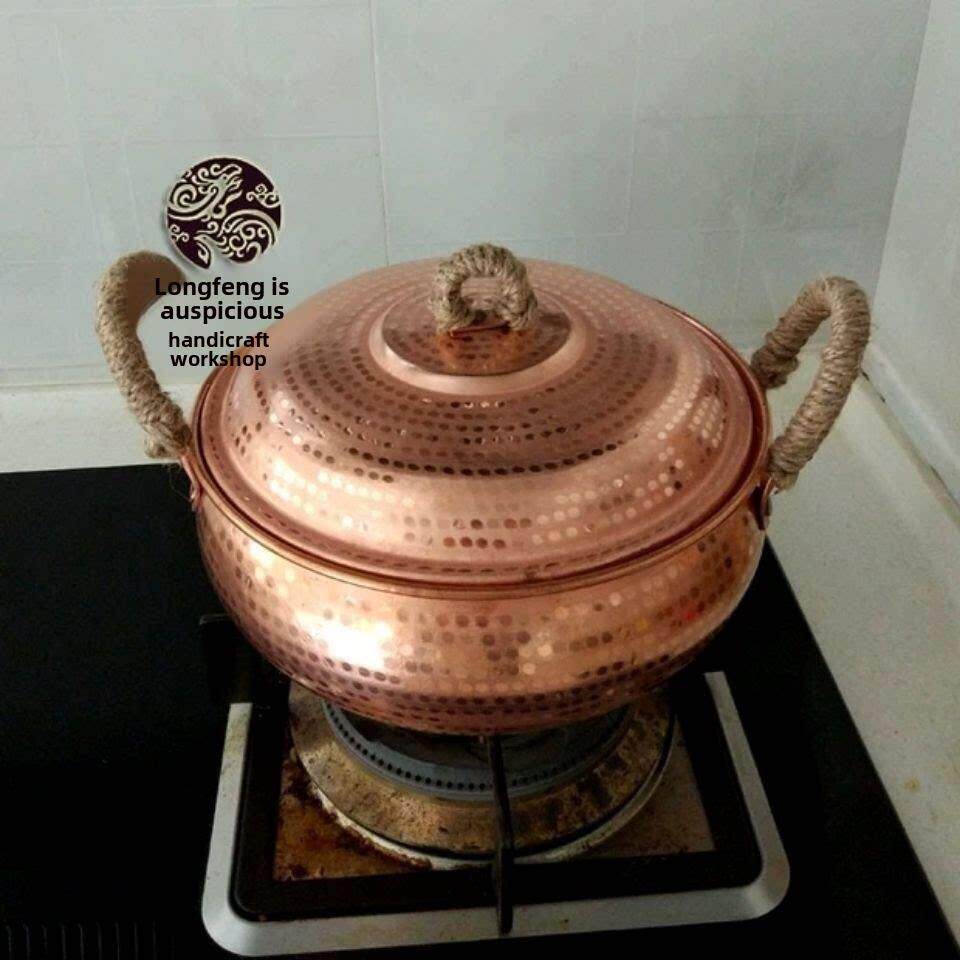 纯手工铜锣锅小火锅双耳加厚紫铜砂锅纯铜铜汤锅洋芋焖饭锅