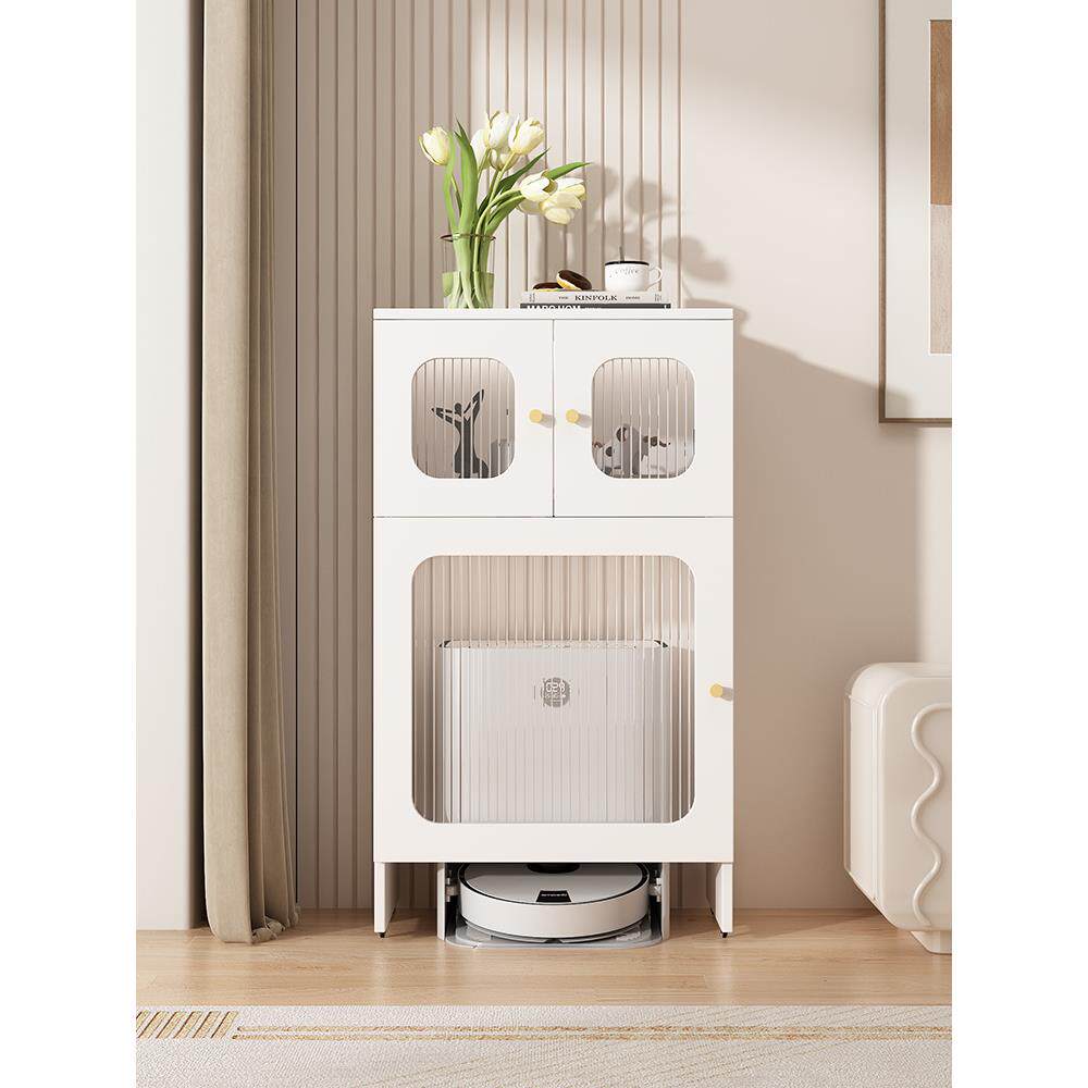 简约扫地机器人收纳柜置物架可移动岩板餐边柜一体靠墙客厅储物柜