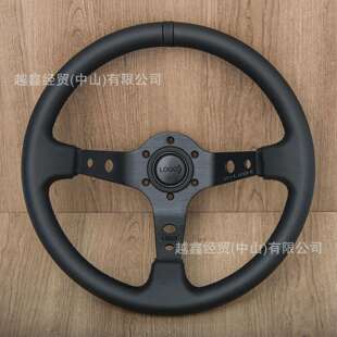 新款 方向盘p5全黑翻毛皮绒毛方向盘通用14寸深凹皮革 汽车改装