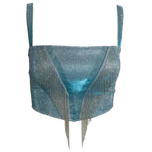 Women's slide silk tassel backless tank top, small