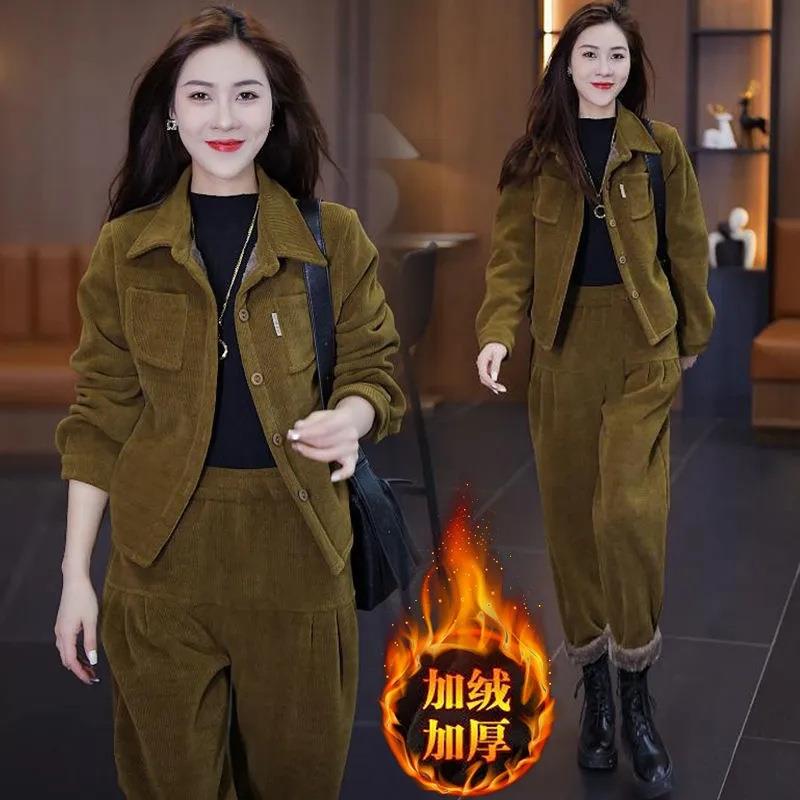 与象好物女装时尚加绒女士套装2025年秋冬季加绒加厚两件套妈妈装