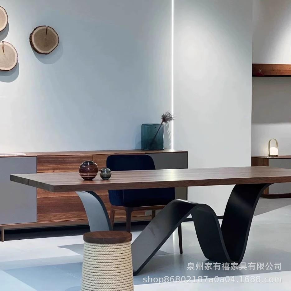 北欧轻奢实木办公桌原木大板桌简约设计师长桌创意会议桌家用餐桌