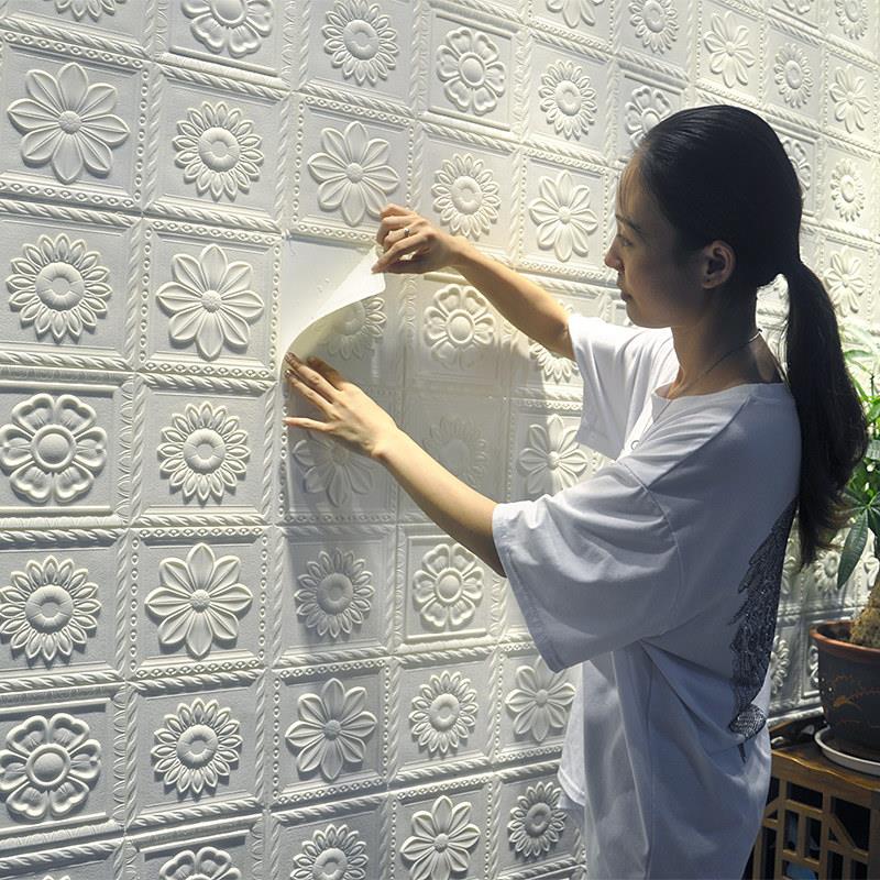 加厚防撞泡沫壁纸自粘防水3D立体壁贴纸温馨卧室背景墙面装饰壁纸