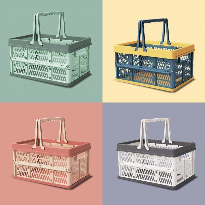 厂家直供可折叠收纳框手提篮买菜篮置物收纳超市购物篮大号野餐篮
