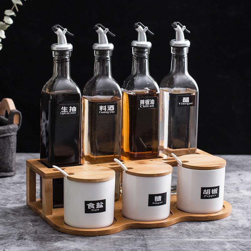 Q1厨房玻璃调料盒套装油瓶组合装创意家用双层陶瓷调味罐盐罐调料