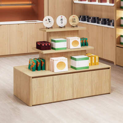 实木双面茶叶柜中岛台茶叶店礼品展柜展示台农产品陈列货架置物架