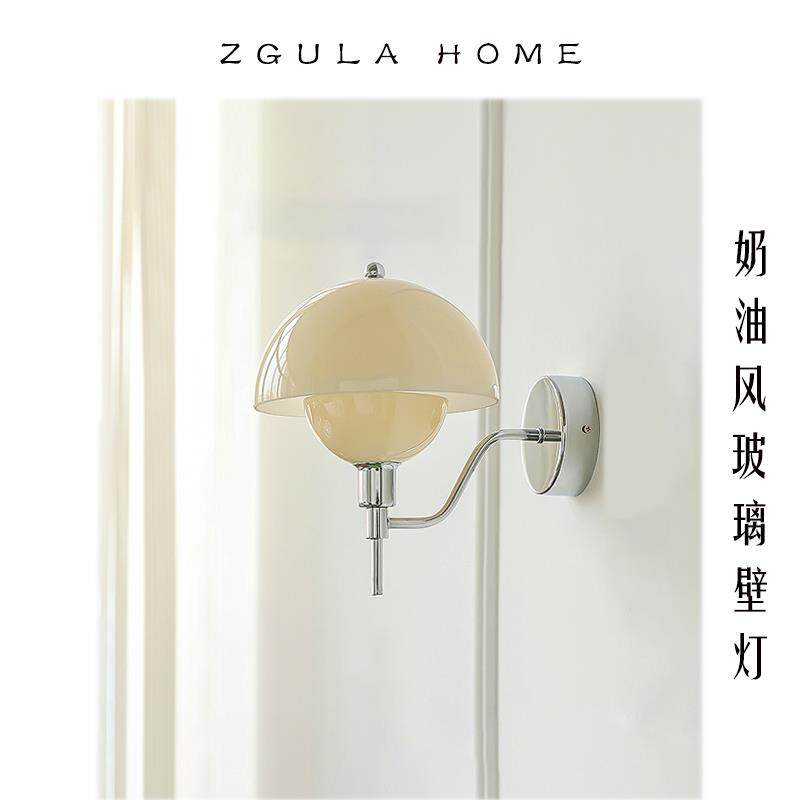 法式奶油风花苞壁灯中古卧室床头蘑菇灯复古店铺过道入户墙壁小灯