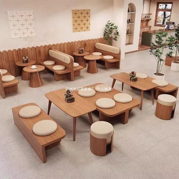 卡座沙发奶茶店桌椅组合咖啡厅餐桌商用酒吧餐饮茶楼靠墙实木座椅
