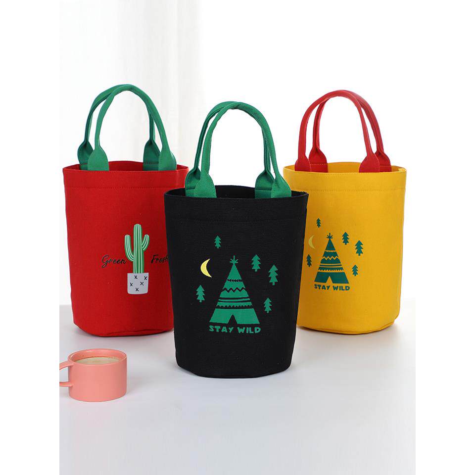 保温桶套手提袋帆布零食袋子手提拎饭午餐包圆形饭盒袋圆桶包饭兜