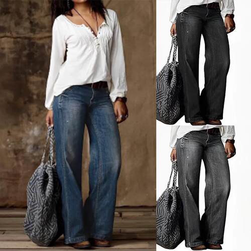 Straight leg wide leg women's jeans