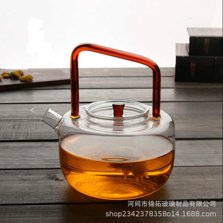 高硼硅玻璃提梁壶煮茶壶玻高硼硅璃大容量彩色提粱煮水壶沸水壶