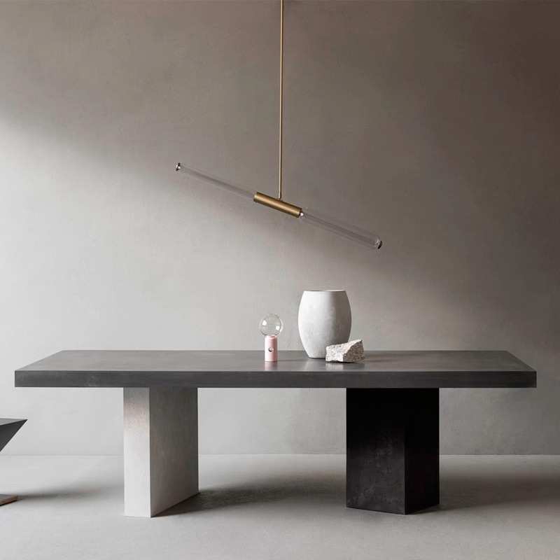 三色寂会议桌复古工作台实木书桌风北欧长桌原木水泥办公桌仿侘