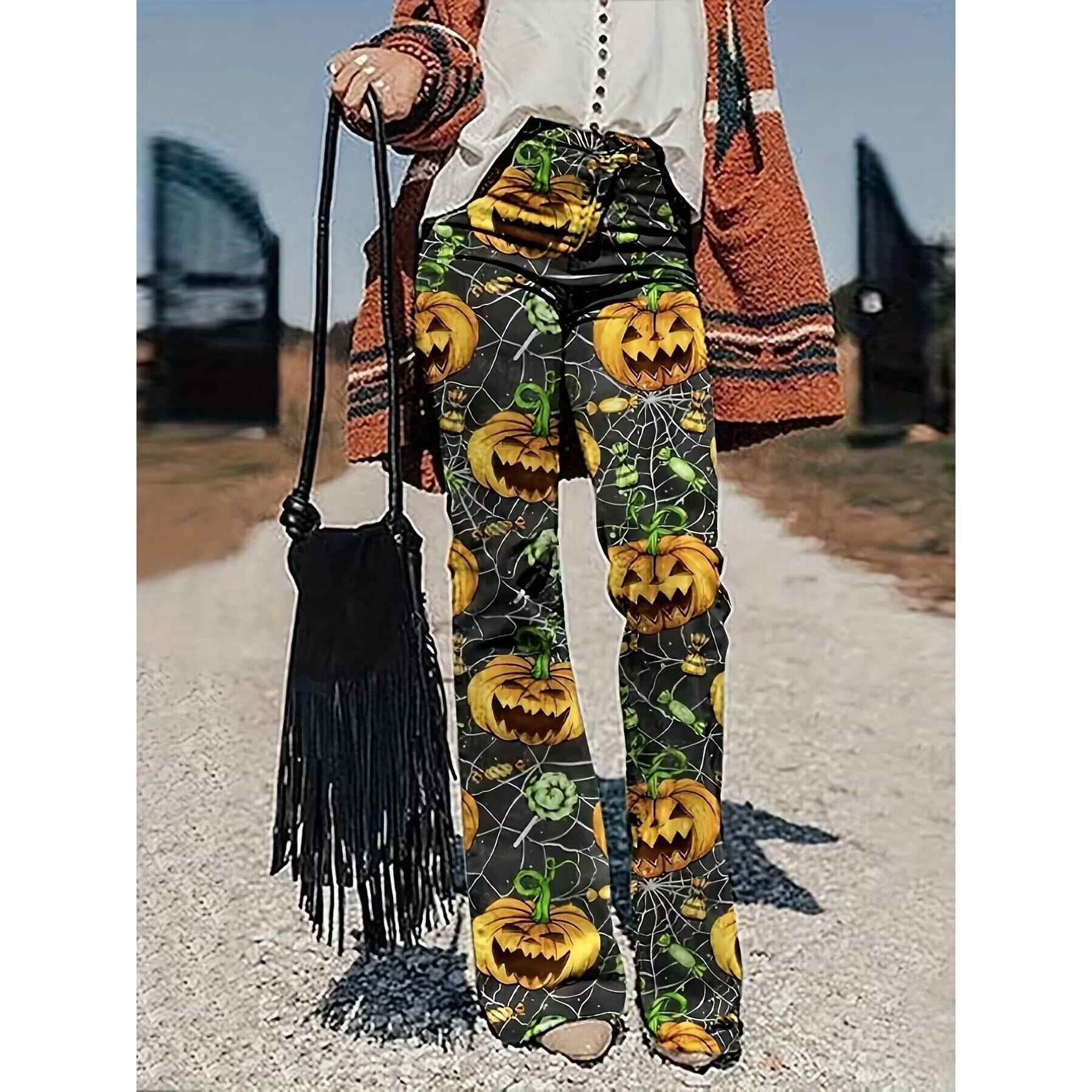 Digital slim flared fit pants western denim casual leggings