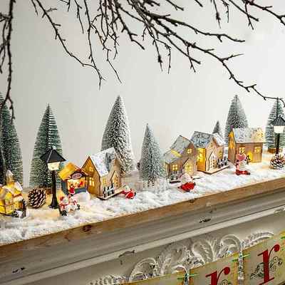 冬倾耶诞节发光小木屋摆件耶诞树微景观造景小镇壁炉装饰场景布置