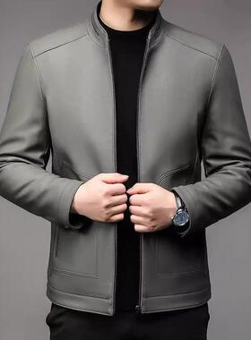 皮衣男9201-C款秋季潮新款时尚立领薄休闲外套春男士皮夹克商务款