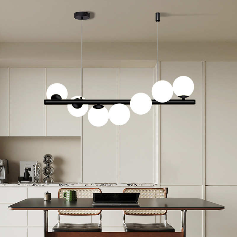 现代简约餐厅吊灯北欧分子灯创意设计螺旋玻璃球魔豆长条吧台吊灯